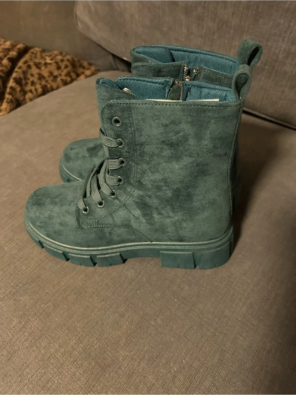 Comfortable light weight Teal Suede High-Top Lace-Up Boots